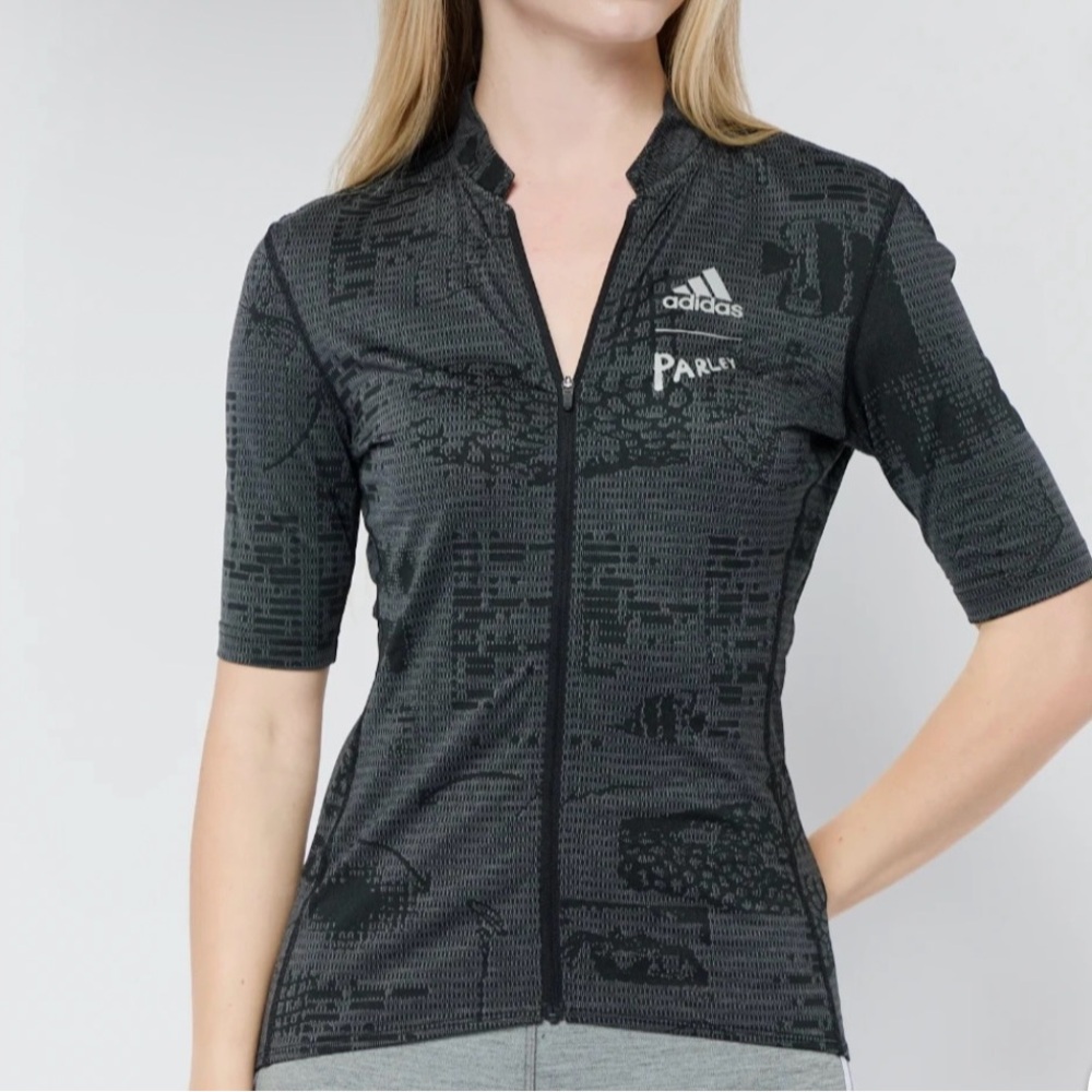 Adidas Parley Full Zip Short Sleeve Cycling Shirt Womens Size XL NWT Mock Neck